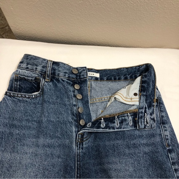 Pacsun Cotton Distressed Ripped Buttoned High Rise Straight Blue Wash Jeans 26 - Picture 5 of 16